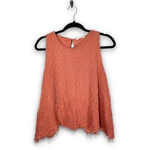 Sophie Rue from Anthro lace overlay fully lined sleeveless top Medium fringe